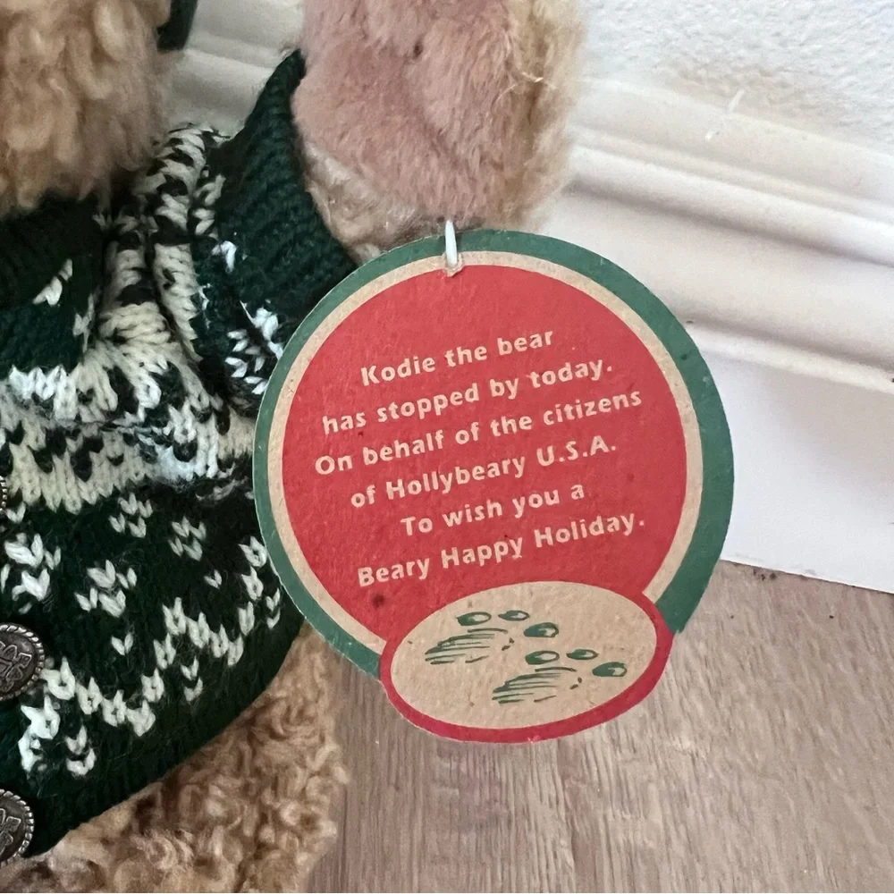 Vintage Christmas Tan Bear Plush in Sweater Holiday Stuffed Animal Kodie‎ NWT